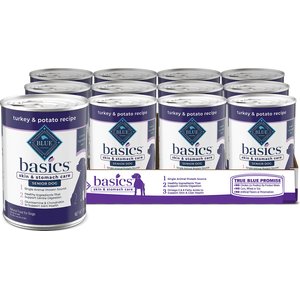 Blue Buffalo Basics Skin & Stomach Care Grain-Free Turkey & Potato Senior Canned Dog Food, 12.5-oz, case of 24