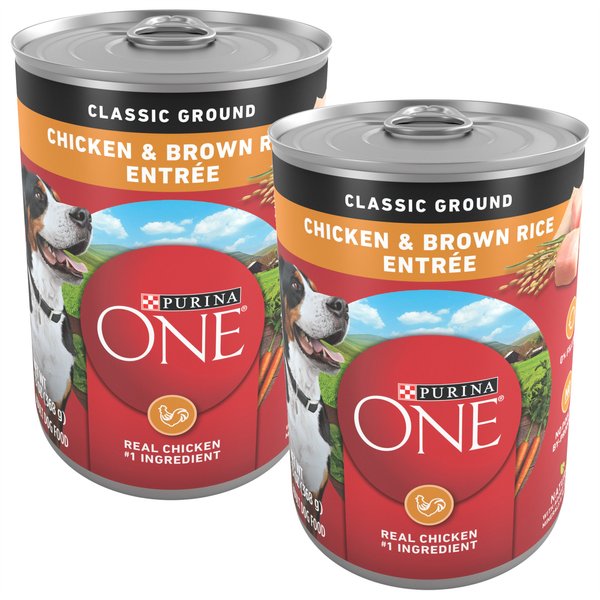 Purina ONE SmartBlend Classic Ground Chicken & Brown Rice Entree Adult Canned Dog Food, 13-oz, case of 24 slide 1 of 11