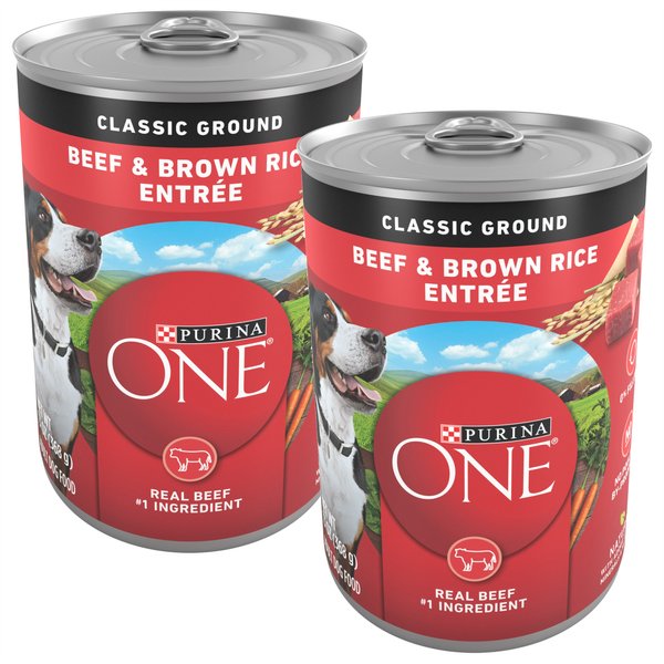 Purina ONE SmartBlend Classic Ground Beef & Brown Rice Entree Adult Canned Dog Food, 13-oz, case of 24 slide 1 of 11