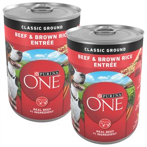 Purina ONE SmartBlend Classic Ground Beef & Brown Rice Entree Adult Canned Dog Food, 13-oz, case of 12, bundle of 2