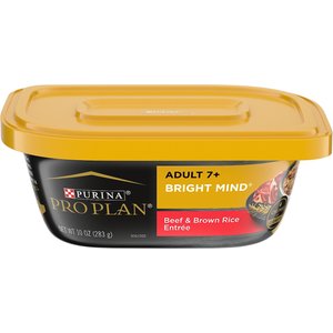 Purina Pro Plan Bright Mind Senior Adult 7+ Beef & Brown Rice Entree Wet Dog Food, 10-oz tub, case of 8, bundle of 2