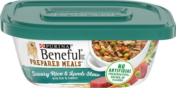 Purina Beneful Prepared Meals Savory Rice & Lamb Stew with Peas & Carrots Wet Dog Food, 10-oz, case of 8, bundle of 2 slide 1 of 10