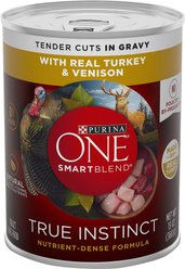 Purina ONE SmartBlend True Instinct Tender Cuts in Gravy with Real Turkey & Venison Canned Dog Food, 13-oz can, bundle of 24 
