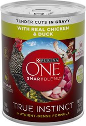 Purina ONE SmartBlend True Instinct Tender Cuts in Gravy with Real Chicken & Duck Canned Dog Food, 13-oz can, bundle of 24 
