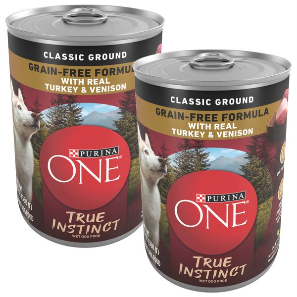 Purina ONE SmartBlend True Instinct Classic Ground with Real Turkey & Venison Canned Dog Food, 13-oz, case of 12, bundle of 2 slide 1 of 11