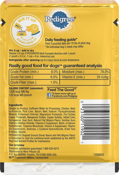 PEDIGREE Chopped Ground Dinner Bacon & Filet Mignon Flavor Wet Dog Food ...