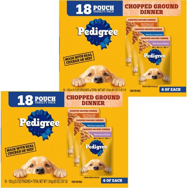 Pedigree Chopped Ground Dinner Variety Pack with Chicken, Beef & Bacon Wet Dog Food