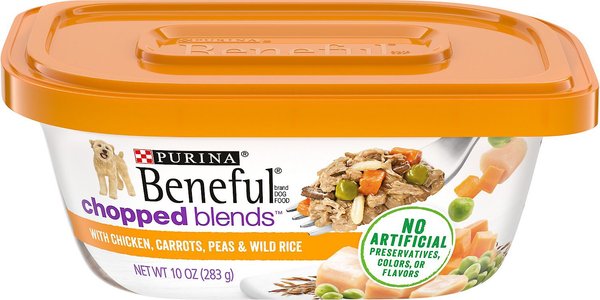 Purina Beneful Chopped Blends With Chicken, Carrots, Peas & Wild Rice Wet Dog Food, 10-oz container, case of 8, bundle of 2 slide 1 of 10