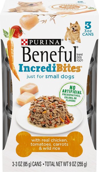 Purina Beneful IncrediBites With Chicken, Tomatoes, Carrots & Wild Rice Canned Dog Food, 3-oz, case of 24, bundle of 2 slide 1 of 11