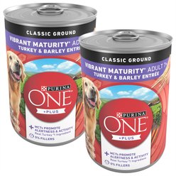 Purina ONE +Plus Adult Classic Ground Vibrant Maturity Senior Adult 7+ Turkey & Barley Entree Canned Dog Food, 13-oz can, bundle of 24 
