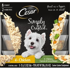 Cesar Simply Crafted Variety Pack Chicken & Chicken, Carrots & Green Beans Limited-Ingredient Wet Dog Food Topper, 1.3-oz, pack of 8, bundle of 2