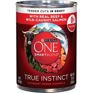 Purina ONE SmartBlend True Instinct Tender Cuts in Gravy with Real Beef & Wild-Caught Salmon Canned Dog Food, 13-oz, case of 12, bundle of 2
