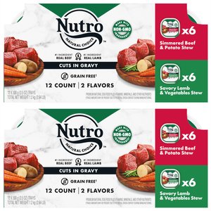Nutro Grain-Free Simmered Beef Stew & Savory Lamb Stew Cuts in Gravy Variety Pack Adult Dog Food Trays, 3.5-oz, pack of 12, bundle of 2