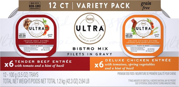 Nutro Ultra Grain-Free Filets in Gravy Bistro Mix Variety Pack Adult Wet Dog Food Trays, 3.5-oz, case of 12, bundle of 2 slide 1 of 9
