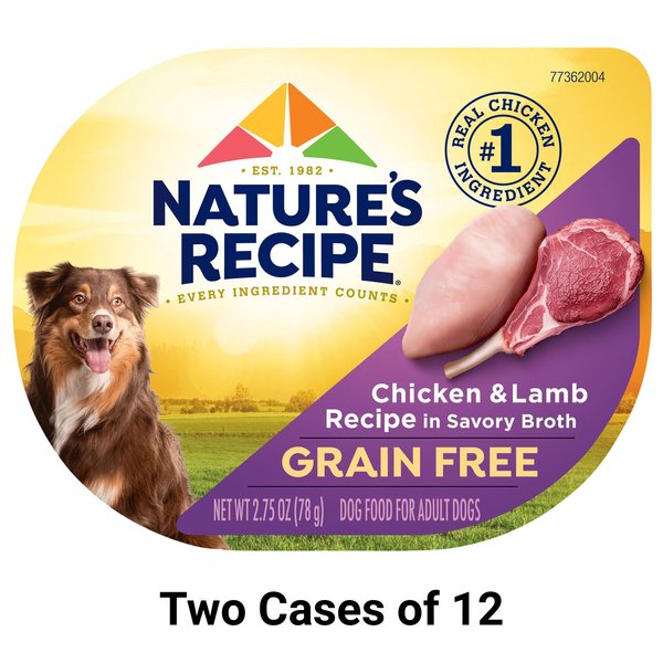 Nature's Recipe Prime Blends Chicken & Lamb Recipe in Savory Broth Grain-Free Wet Dog Food, 2.75-oz tray, case of 12, bundle of 2 slide 1 of 10