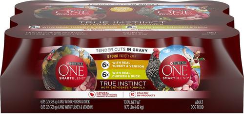 PURINA ONE SmartBlend True Instinct Tender Cuts in Gravy Variety Pack  Canned Dog Food, 13-oz can, bundle of 24 - Chewy.com