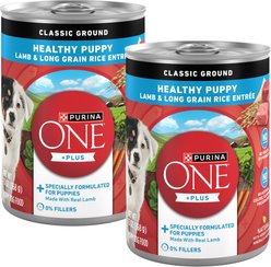 Purina ONE +Plus Classic Ground Healthy Puppy Lamb & Long Grain Rice Entree Canned Dog Food, 13-oz can, bundle of 24 