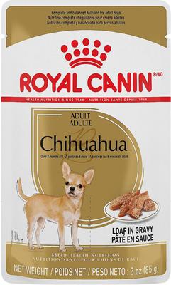 Show full view: Royal Canin Breed Health Nutrition Chihuahua Loaf In Gravy Pouch Dog Food, 3-oz, case of 12, bundle of 2 slide 3 of 12