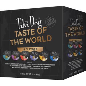 Tiki Dog Taste of the World Variety Pack Wet Dog Food, 3-oz cup, case of 10, 3-oz cup, case of 10, bundle of 2