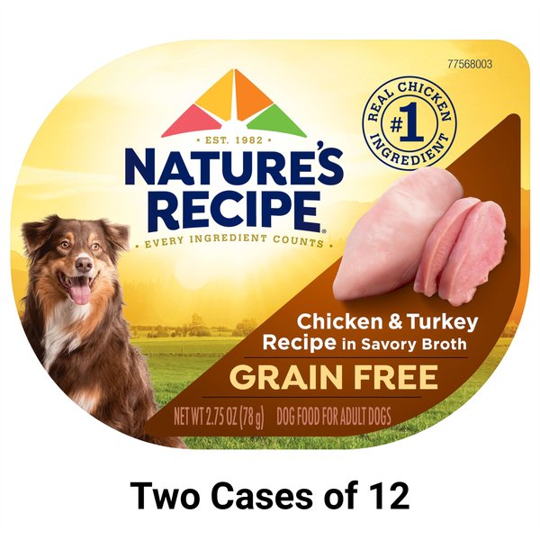 Nature's Recipe Prime Blends Grain-Free Chicken & Turkey in Broth Recipe Wet Dog Food, 2.75-oz tray, case of 12, bundle of 2 slide 1 of 10