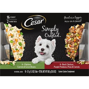 Cesar Simply Crafted Variety Pack Chicken, Carrots & Green Beans & Beef, Chicken, Purple Potatoes, Peas & Carrots Wet Dog Food Topper, 1.3-oz can, 32 count