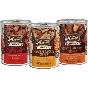 Merrick Chunky Recipes Variety Pack Grain-Free Wet Dog Food, 12.7-oz can, case of 24