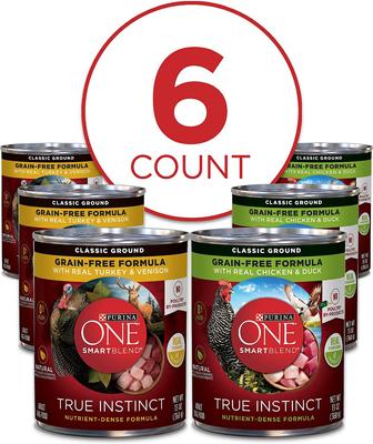 Show full view: Purina ONE SmartBlend True Instinct Classic Ground Grain-Free Variety Pack Canned Dog Food, 13-oz can, bundle of 24  slide 4 of 12