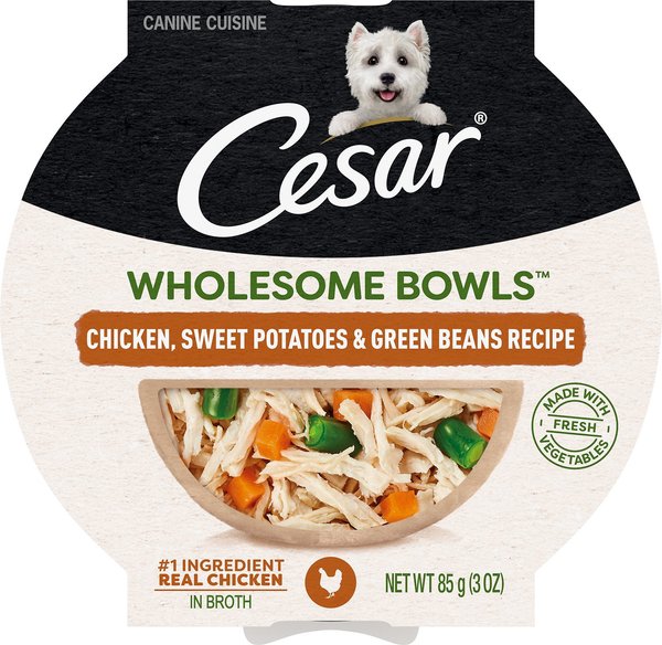 Cesar Wholesome Bowls Chicken, Sweet Potato & Green Beans Recipe Wet Dog Food, 3-oz tray, case of 10, 3-oz tray, case of 10, bundle of 2 slide 1 of 9