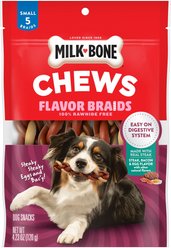 Milk-Bone Flavor Braids Chews Steaky Steaky Eggs & Bac'y Dog Treats, 4.23-oz pouch, case of 5