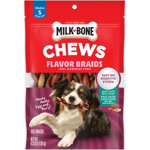 Milk-Bone Flavor Braids Chews Steaky Steaky Eggs & Bac'y Dog Treats, 4.23-oz pouch, case of 5
