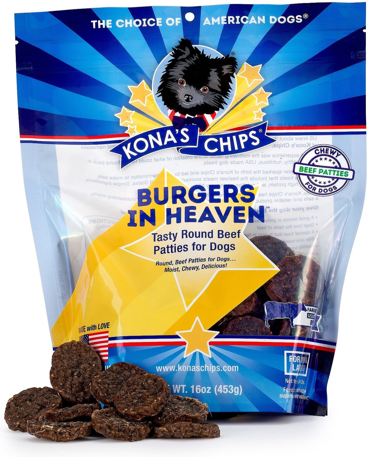 Kona's Chips Burgers in Heaven Round Beef Jerky Dog Treats, 16-oz bag