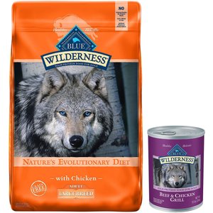 Blue Buffalo Wilderness Large Breed Chicken Recipe Grain-Free Dry Dog Food + Beef & Chicken Grill Grain-Free Canned Food
