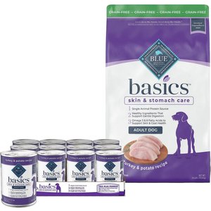 Blue Buffalo Basics Skin & Stomach Care Grain-Free Formula Turkey & Potato Recipe Adult Dry Dog Food + Canned Food