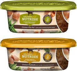 Rachael Ray Nutrish Natural Chicken Paw Pie Natural Wet Dog Food + Chicken Muttballs with Pasta Natural Wet Food