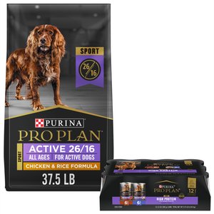 Purina Pro Plan Sport All Life Stages Active 26/16 Formula Dry Dog Food + High Protein Variety Pack Wet Food