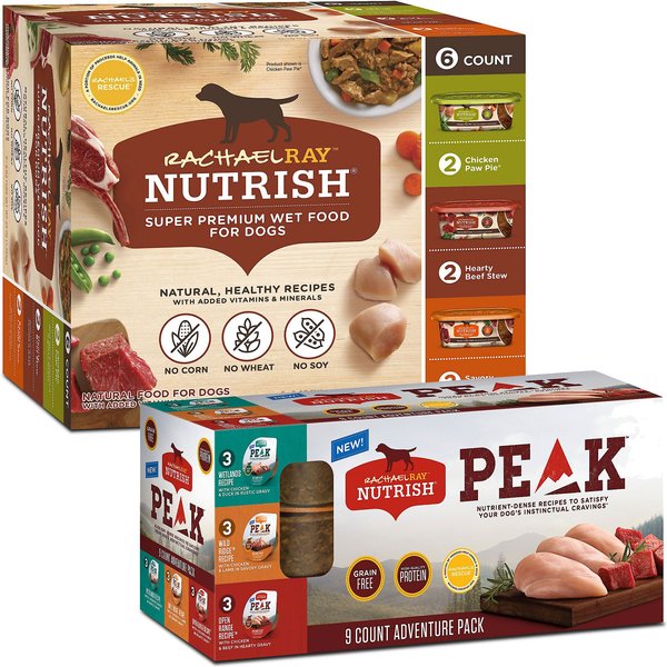 Rachael Ray Nutrish Natural Variety Pack + PEAK Grain-Free Adventure Variety Pack Wet Dog Food slide 1 of 9