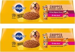 Pedigree Chopped Ground Dinner Variety Pack with Filet Mignon & Beef + Variety Pack with Beef & Chicken Canned Dog Food