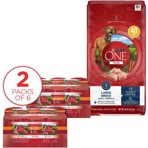 Purina ONE Natural Large Breed +Plus Formula Dry Dog Food + SmartBlend Tender Cuts in Gravy Variety Pack Wet Food