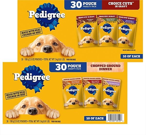Pedigree Choice Cuts in Gravy Variety Pack + Chopped Ground Dinner Variety Pack Adult Wet Dog Food Pouches slide 1 of 9