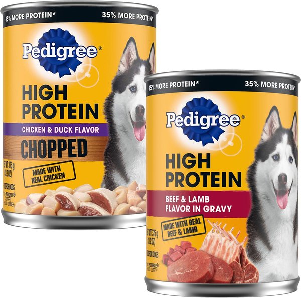 Pedigree High Protein Chicken & Duck Flavor + Chopped Beef & Bison Flavor & Chopped Chicken & Duck Flavor Canned Soft Wet Dog Food Variety Pack slide 1 of 9