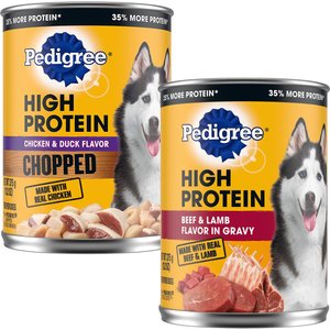 Pedigree High Protein Chicken & Duck Flavor + Chopped Beef & Bison Flavor & Chopped Chicken & Duck Flavor Canned Soft Wet Dog Food Variety Pack