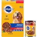 Pedigree Adult Complete Nutrition Steak Flavor Dry Dog Food + Choice Cuts In Gravy Canned Soft Wet Food, with Beef