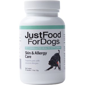 JustFoodForDogs Skin & Allergy Care Capsule Skin & Coat Supplement for Dogs, 60 count