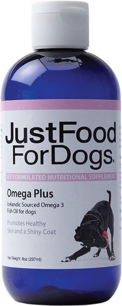 JustFoodForDogs Omega Plus Liquid Skin & Coat Supplement for Dogs, 8-oz bottle slide 1 of 6