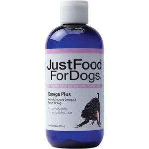 JustFoodForDogs Omega Plus Liquid Skin & Coat Supplement for Dogs, 8-oz bottle