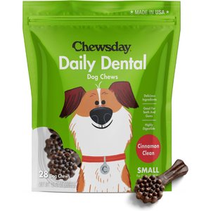 Chewsday Cinnamon Clean Daily Dental Dog Dental Treats, 28 count, Small