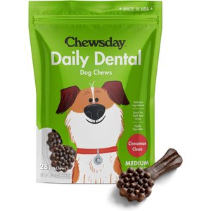 Chewsday Cinnamon Clean Daily Dental Dog Dental Treats, 28 count, Medium