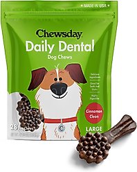 Chewsday Cinnamon Clean Daily Dental Dog Dental Treats, 28 count, Large