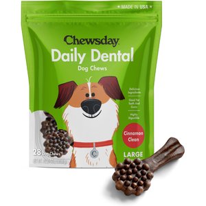 Chewsday Cinnamon Clean Daily Dental Dog Dental Treats, 28 count, Large