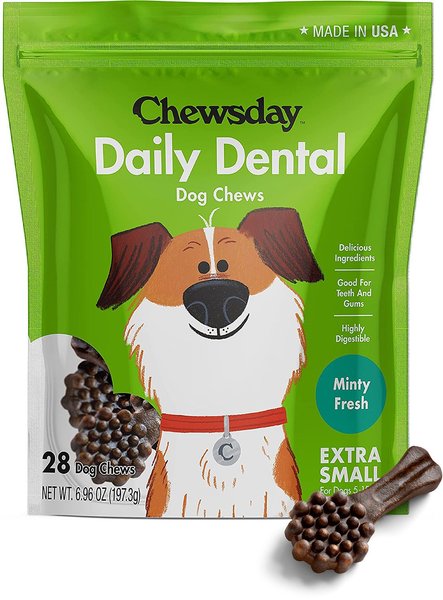 Chewsday Minty Fresh Daily Dental Dog Dental Treats, 28 count, X-Small slide 1 of 7